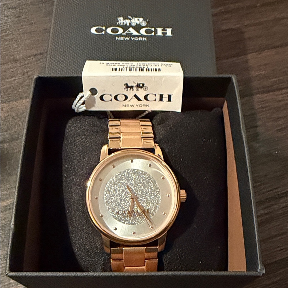 Coach Women's Gold Watch with Glittering Silver Face Rose Gold